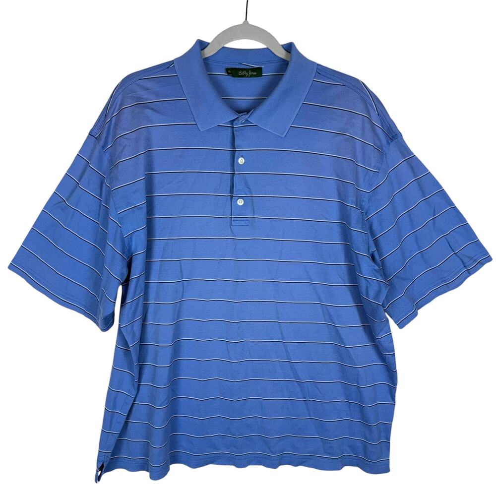 Bobby Jones Polo Shirt Mens XL Blue Striped Short‎ Sleeve Collared Performance